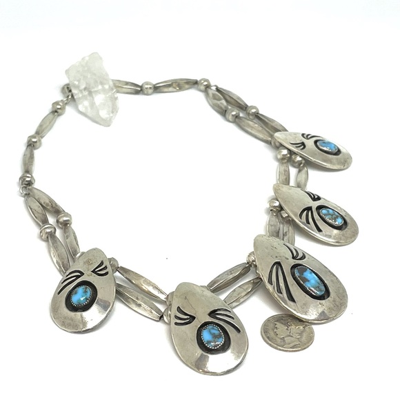 Vintage Navajo Sterling Silver Turquoise Beaded Necklace One of a Kind - Picture 5 of 8